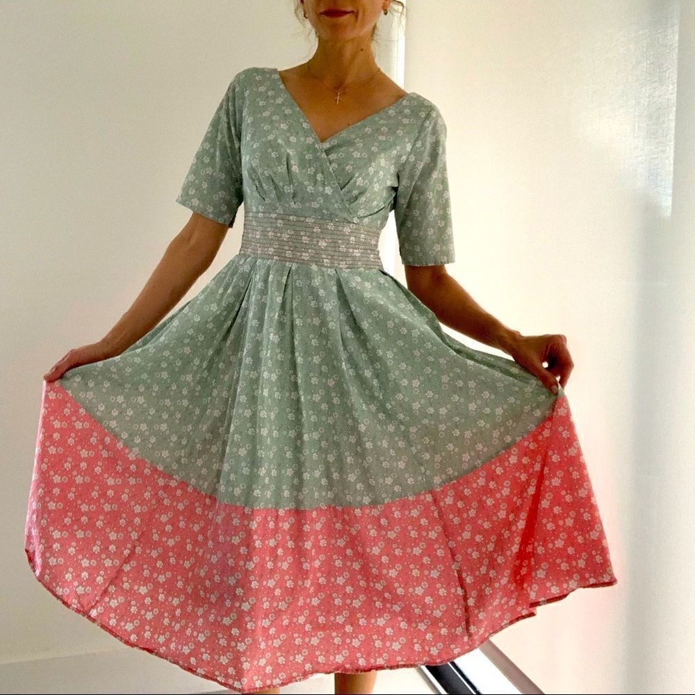 Wayward Fancies floral, cotton midi , high waist midi dress, size M